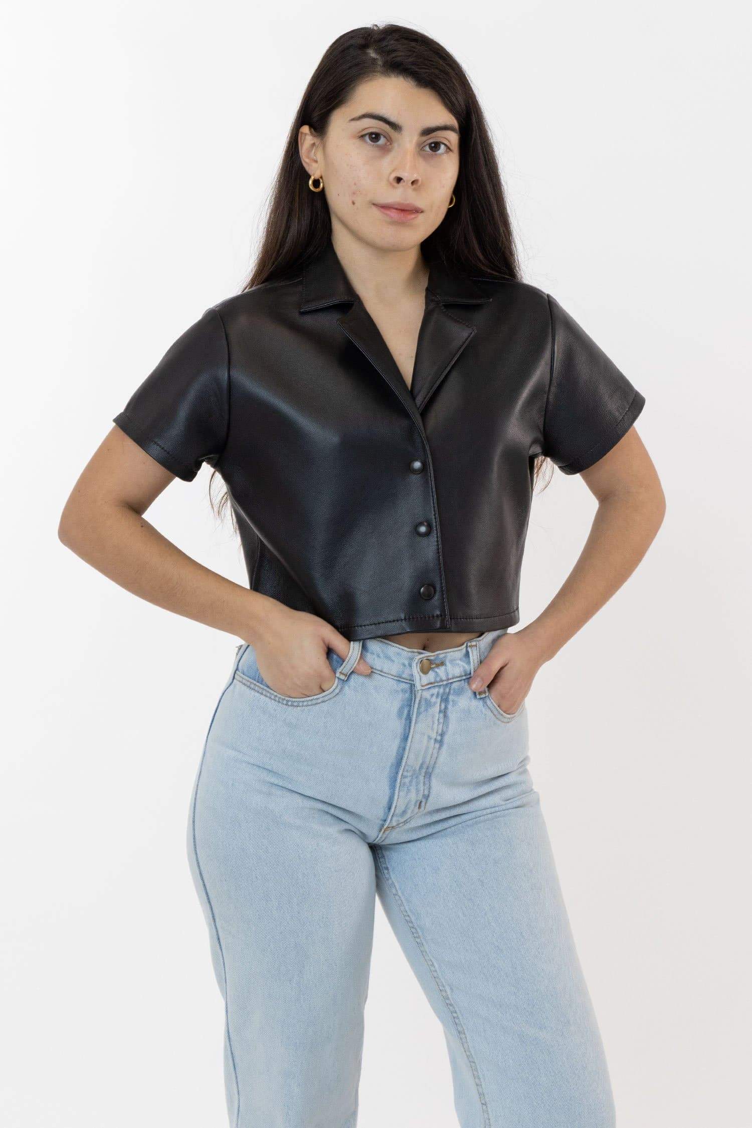 RLH3021 - Leather Cropped Camp Collar Shirt – Los Angeles Apparel
