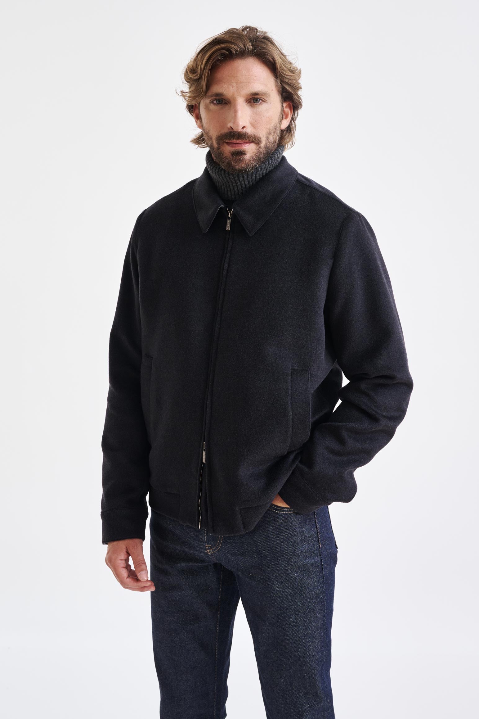 Dark Grey Wool Warwick Zeus Bomber Jacket – Scabal