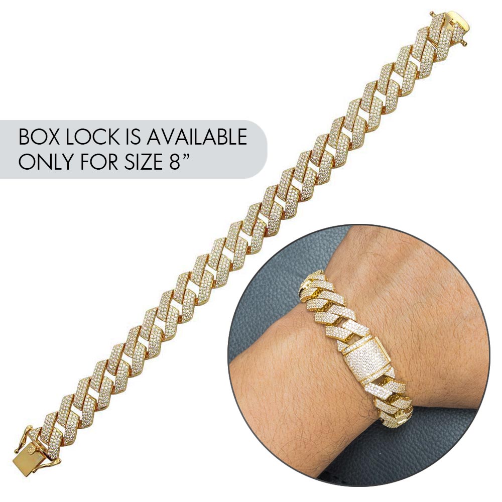 Silver 925 Gold Plated CZ Encrusted Square Miami Cuban Link