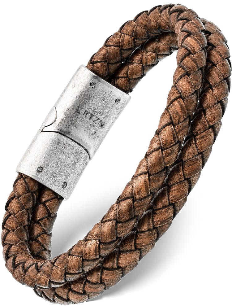 Double Brown Braided Leather Bracelet | RTZN