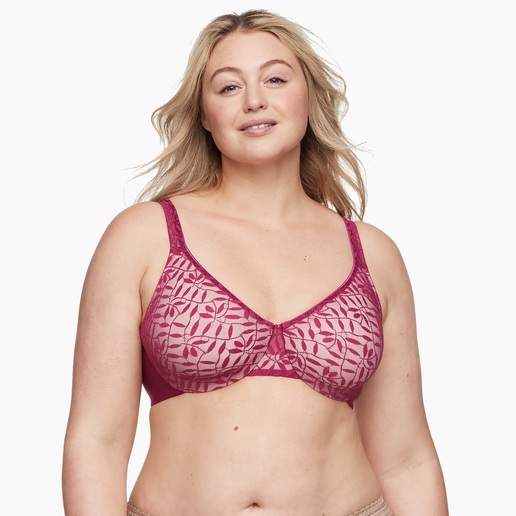 Olga by Warners Sheer Leaves Lace Underwire Unlined Minimizer Bra