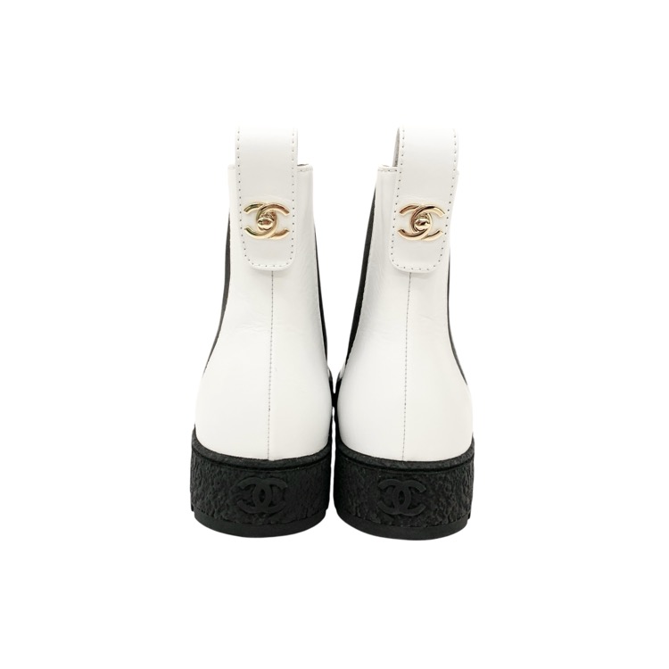 CHANEL シャネル ターンロックサイドゴアブーツ ホワイト 37 G37927