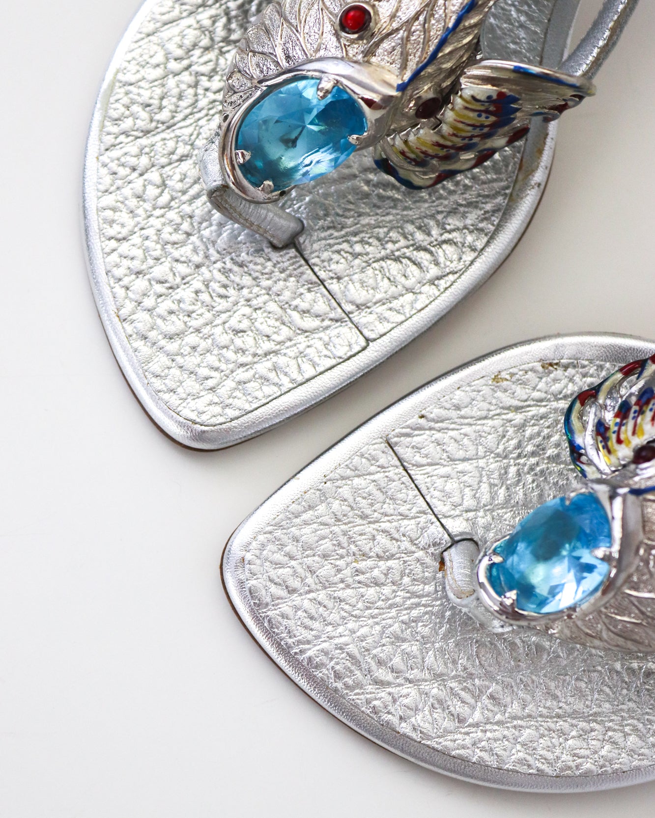 Vintage Vicini Giuseppe Zanotti Silver Fish Thong Mule Heels
