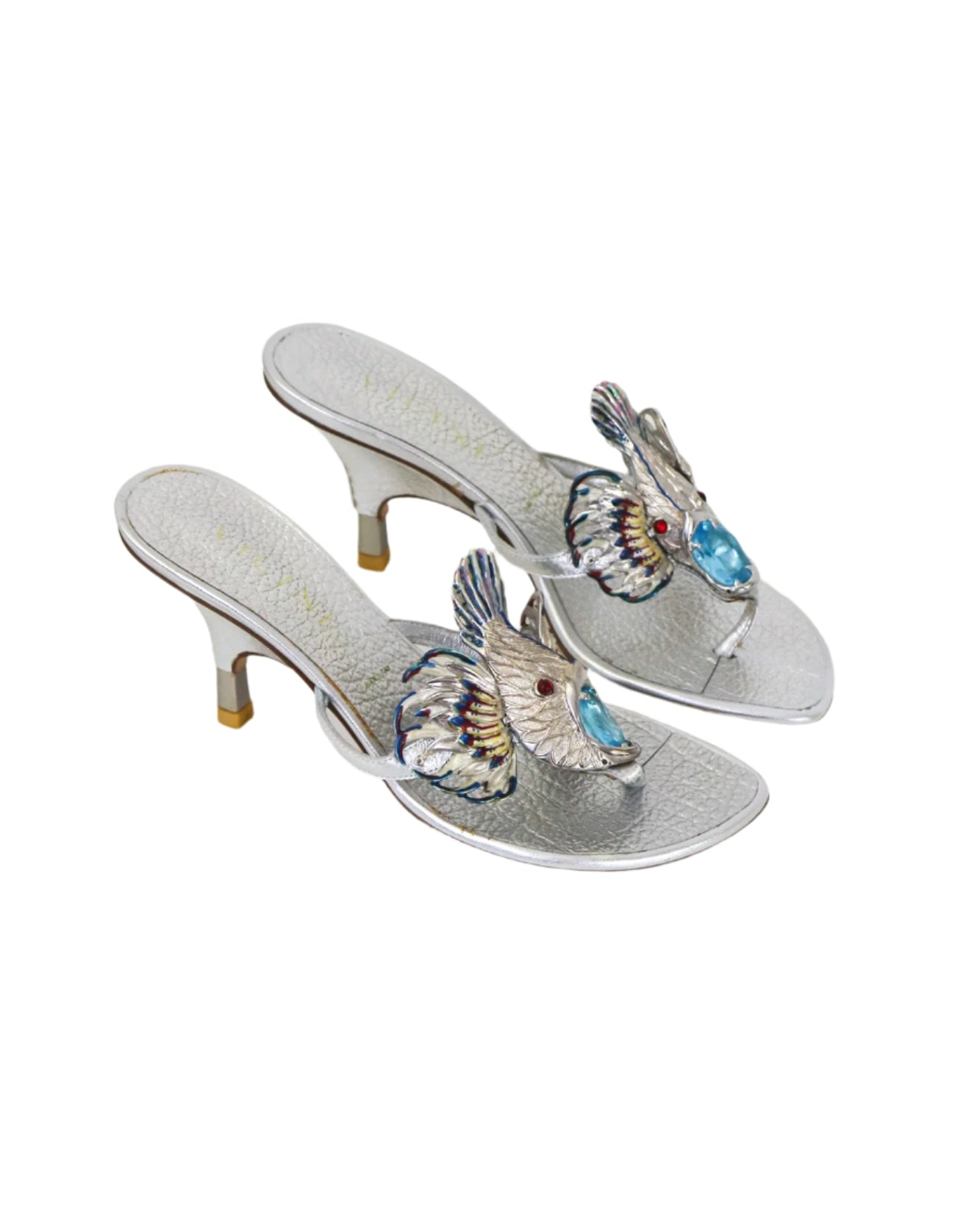 Vintage Vicini Giuseppe Zanotti Silver Fish Thong Mule Heels