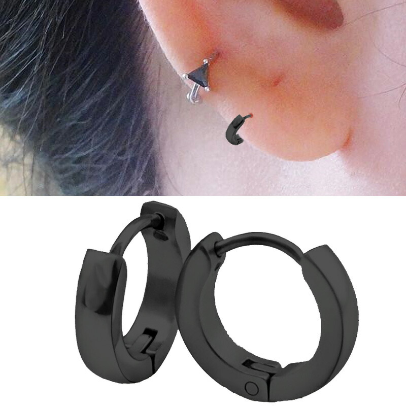 楽天市場】細くて小さいブラックシャドーフープピアス（2mmx9.5mm） 1