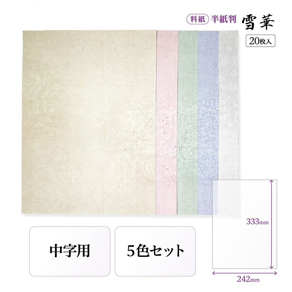 楽天市場】書道 かな用料紙 雪華 清書用 【半紙判】 5色セット 20枚 金