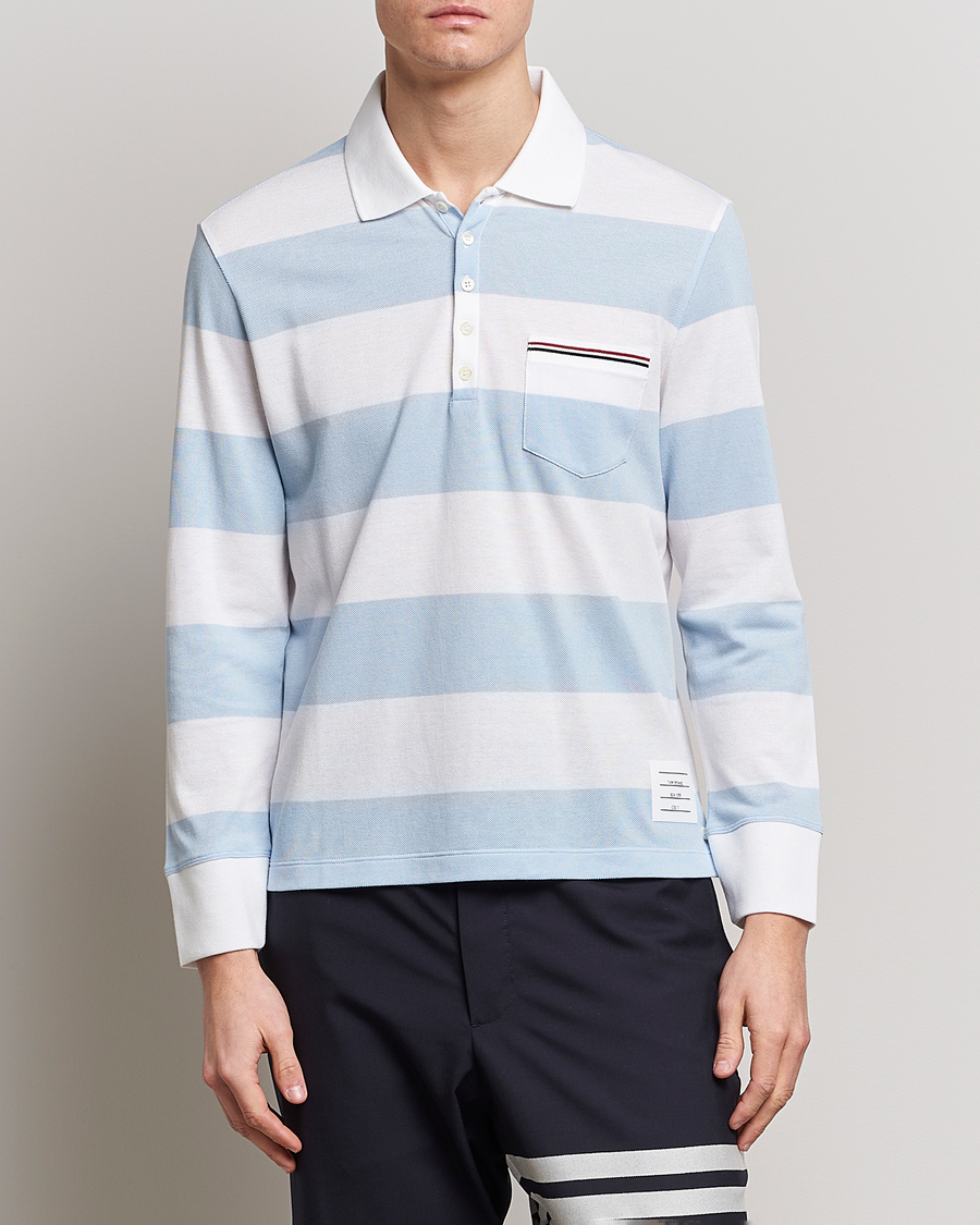 Thom Browne Rugby Stripe Long Sleeve Polo Light Blue at CareOfCarl.com