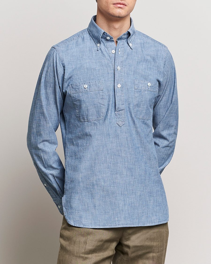 Drake's Chambray Popover Work Shirt Blue at CareOfCarl.com
