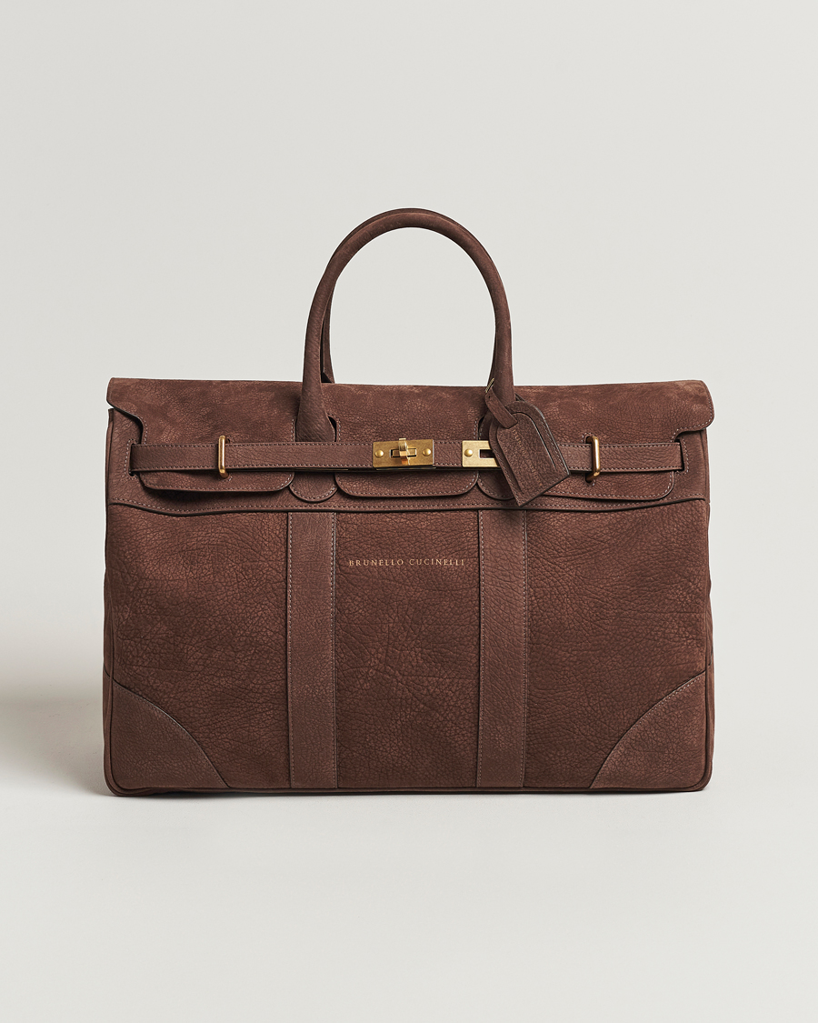 Brunello Cucinelli Grain Leather Holdall Dark Brown at CareOfCarl.com