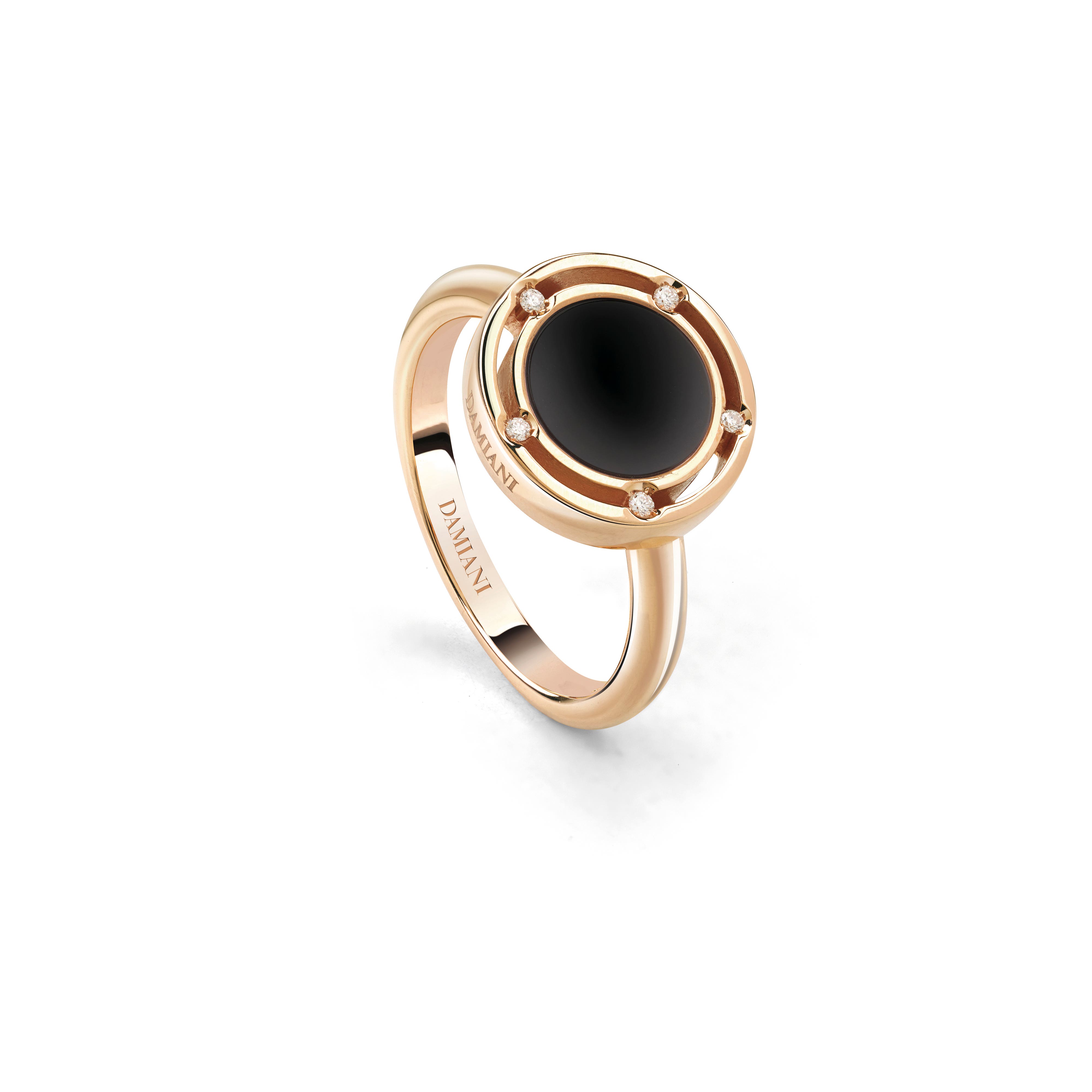 ピンクゴールド、ダイヤモンド（複数）、オニキス、リング - Damiani D