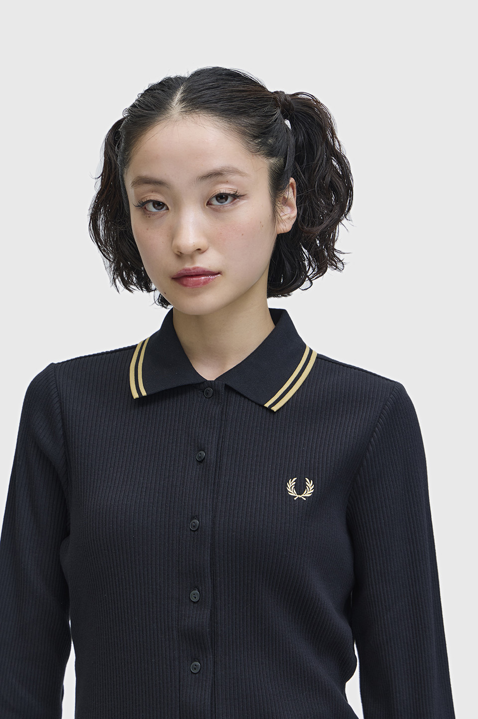 Button Through Rib Polo Shirt(8 102：BLACK): | FRED PERRY JAPAN