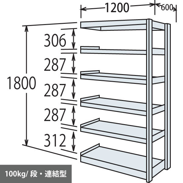 6H66GH-Z269 オカムラ 軽量棚 段100kg 天地6段 連結型 1800高さ 1200幅