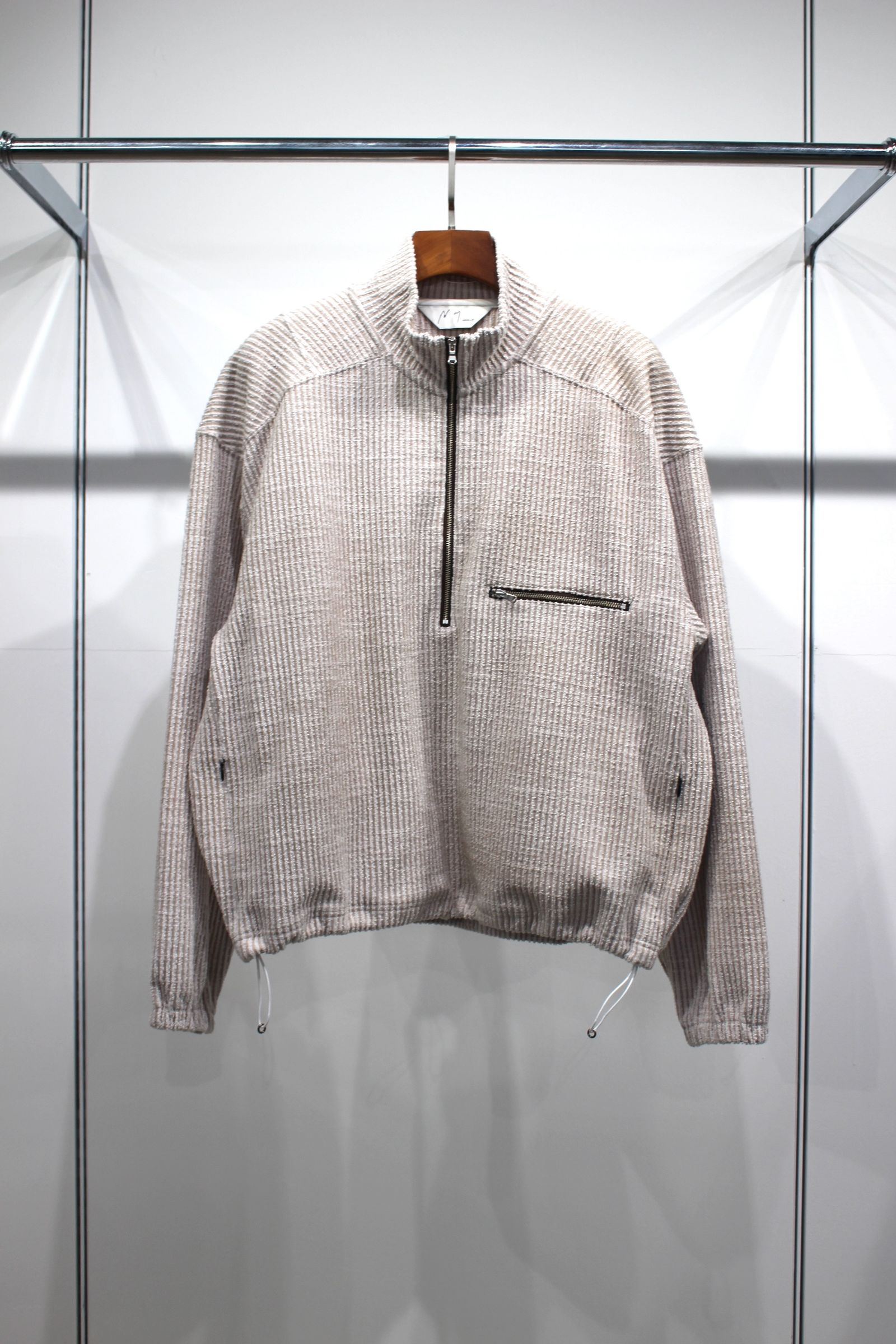 ANCELLM - CUT STRIPE HALF ZIP PULL OVER SHIRT | BEIGE | ハーフ
