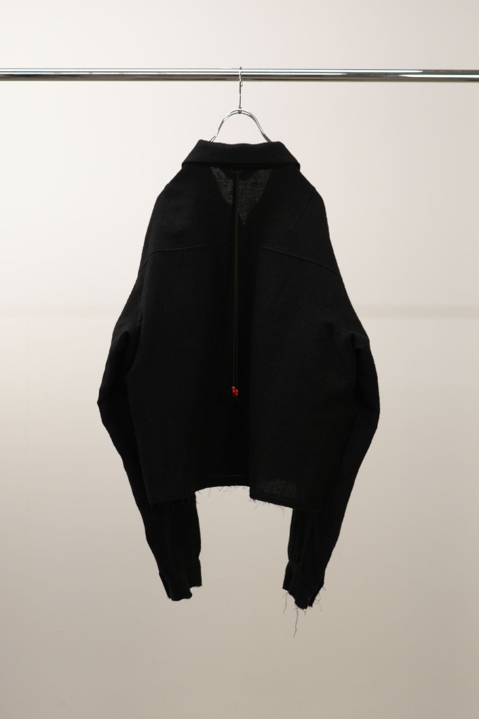ANCELLM - [ラスト1点] SHRINK WOOL SHORT ZIPUP SHIRT JACKET | BLACK
