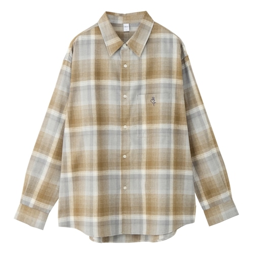 CREALY クリアリー クロップドビッグネルチェックシャツ(ベージュ