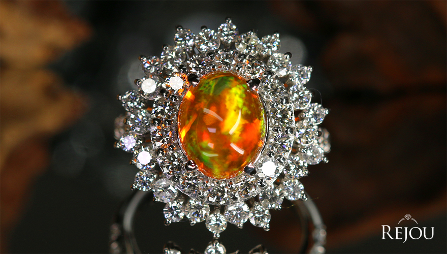 メキシコ産ファイアオパール 約3ct ダイヤモンド 約2ct プラチナ