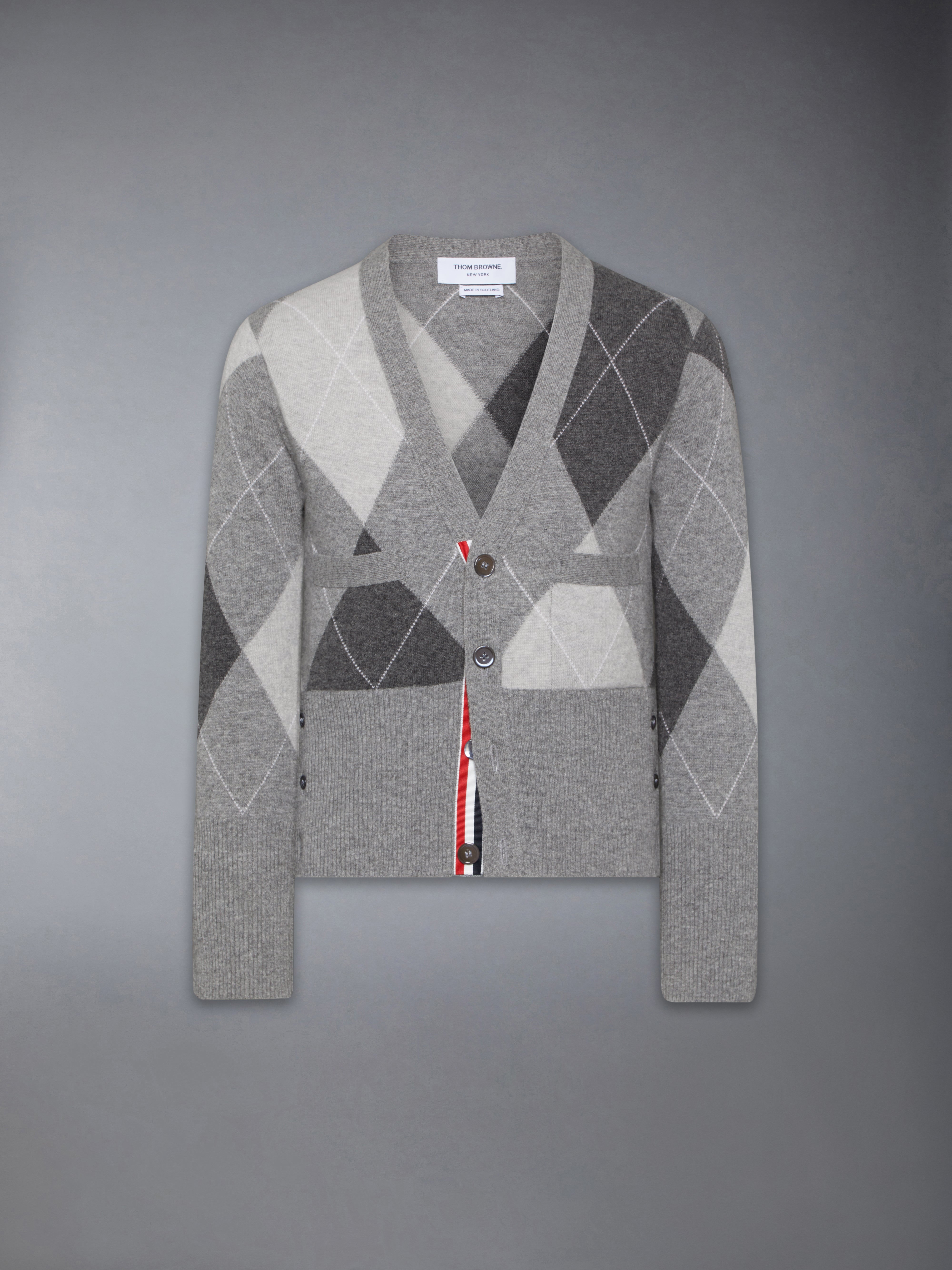 Argyle Intarsia Cashmere V Neck Cardigan | Thom Browne