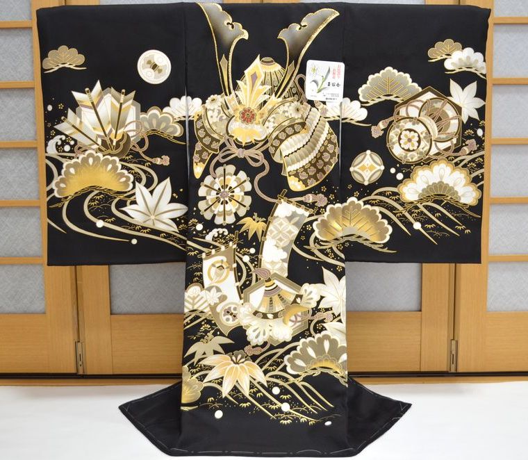 お宮参り 赤ちゃん着物 男の子 産着 初着 兜 金箔 染め om-m-918 商品