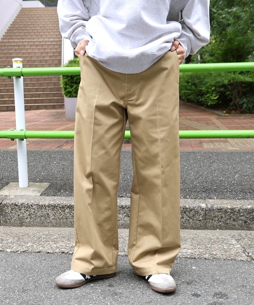 ANME チノパン TCツイルセンタープレスストレートワイドパンツ