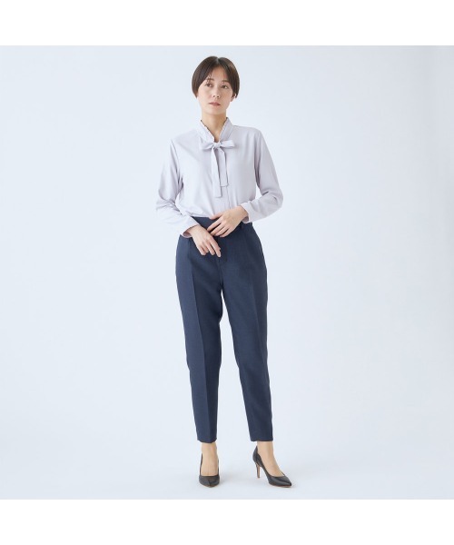 SUIT SELECT ブラウス シャツ 「透け軽減・マットサテン素材」フリル襟