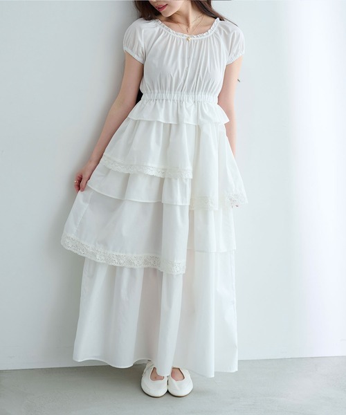 powwa more ワンピース ロマンティックフリルティアードワンピース