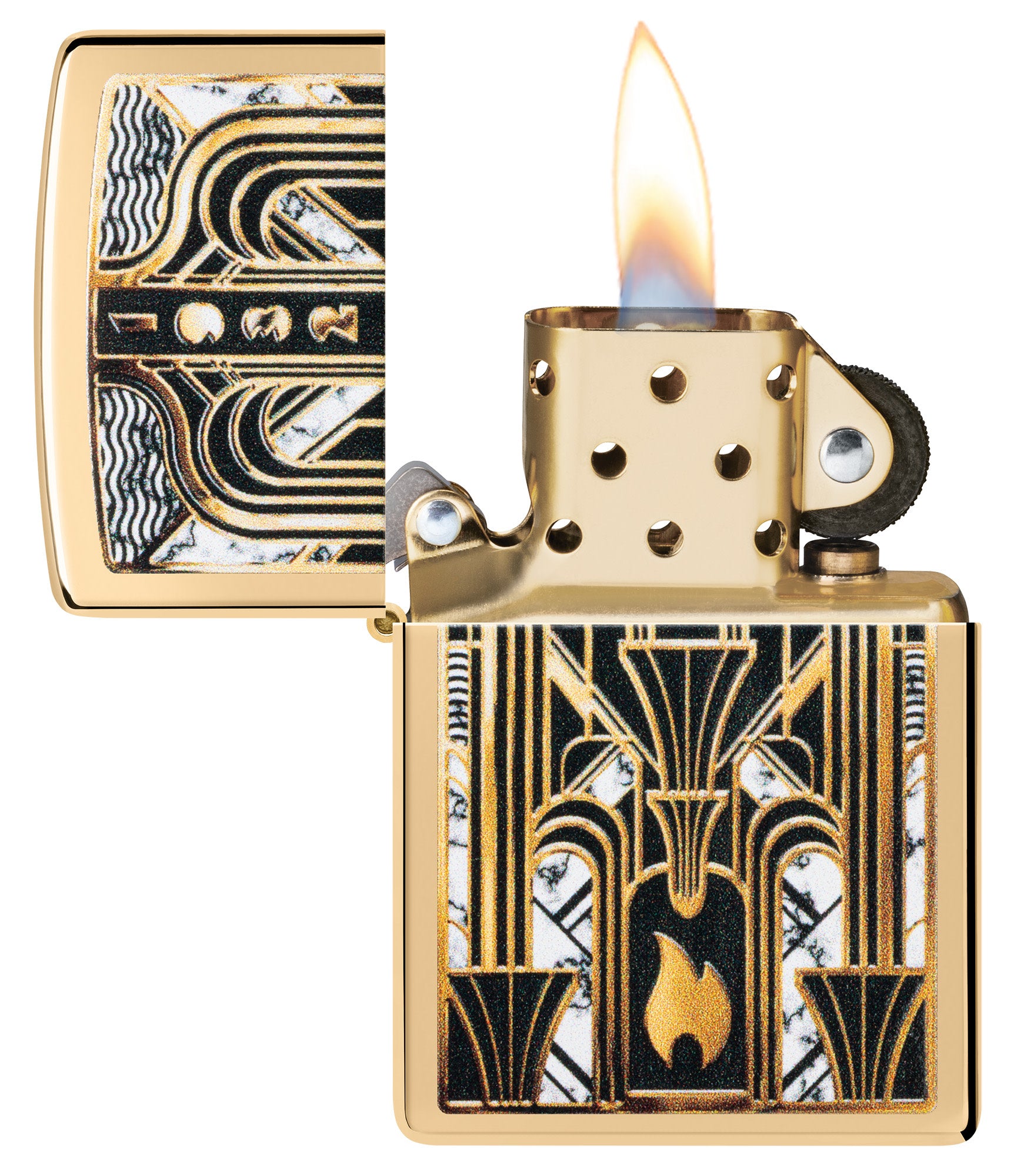 Zippo Art Deco Flame Design High Polish Brass Windproof Lighter