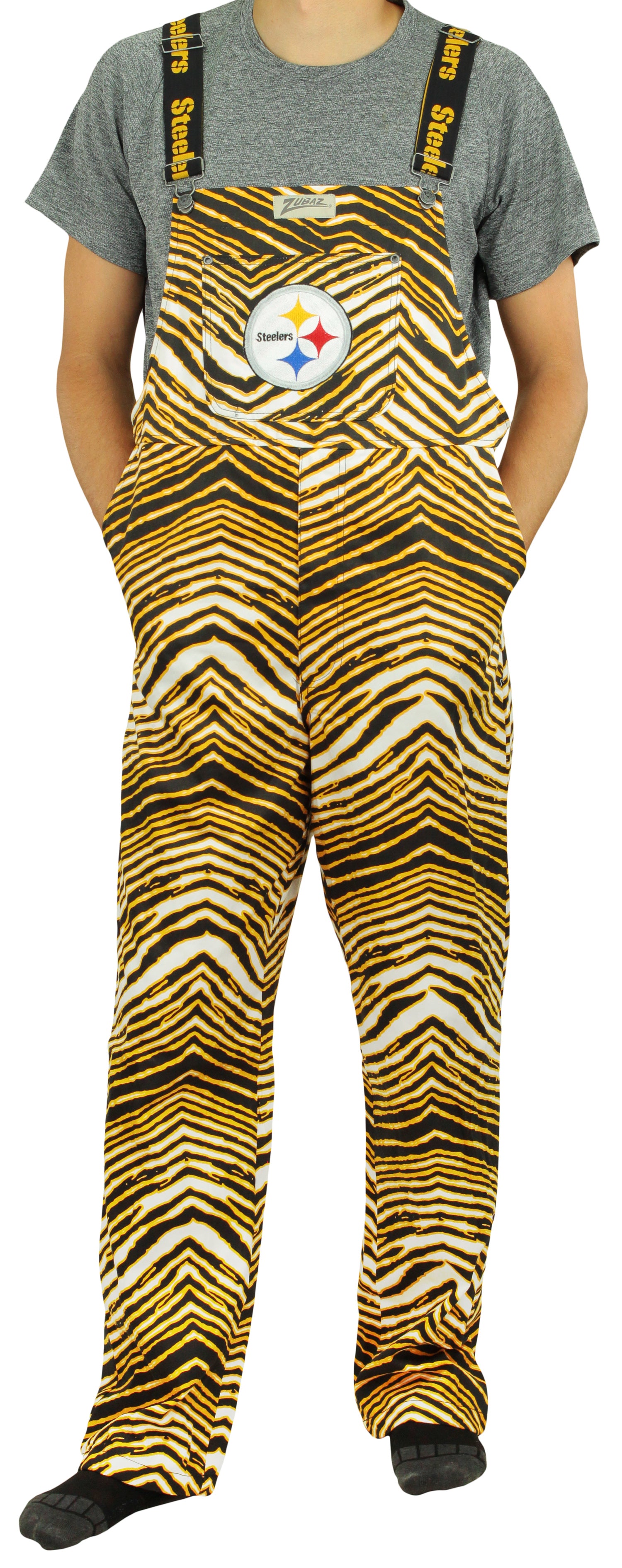 Zubaz NFL Unisex Zebra Lined Bib Overalls for Adult Men and Women, Pit