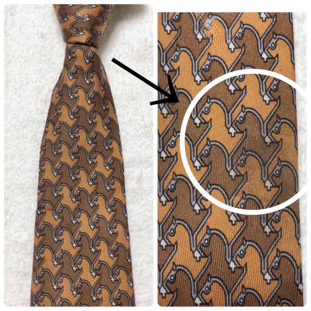 HERMES エルメス ネクタイ 馬 チャームのウマ 総柄 シルク100