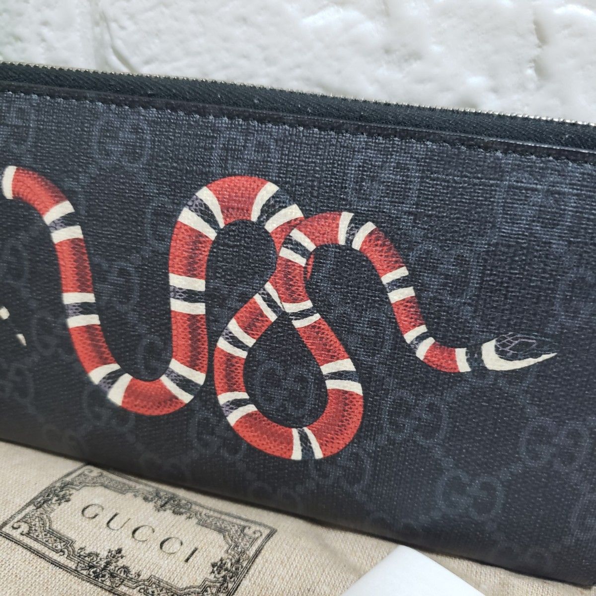 GUCCI グッチ ラウンドファスナー長財布 スネークGGスプリーム 蛇 極美