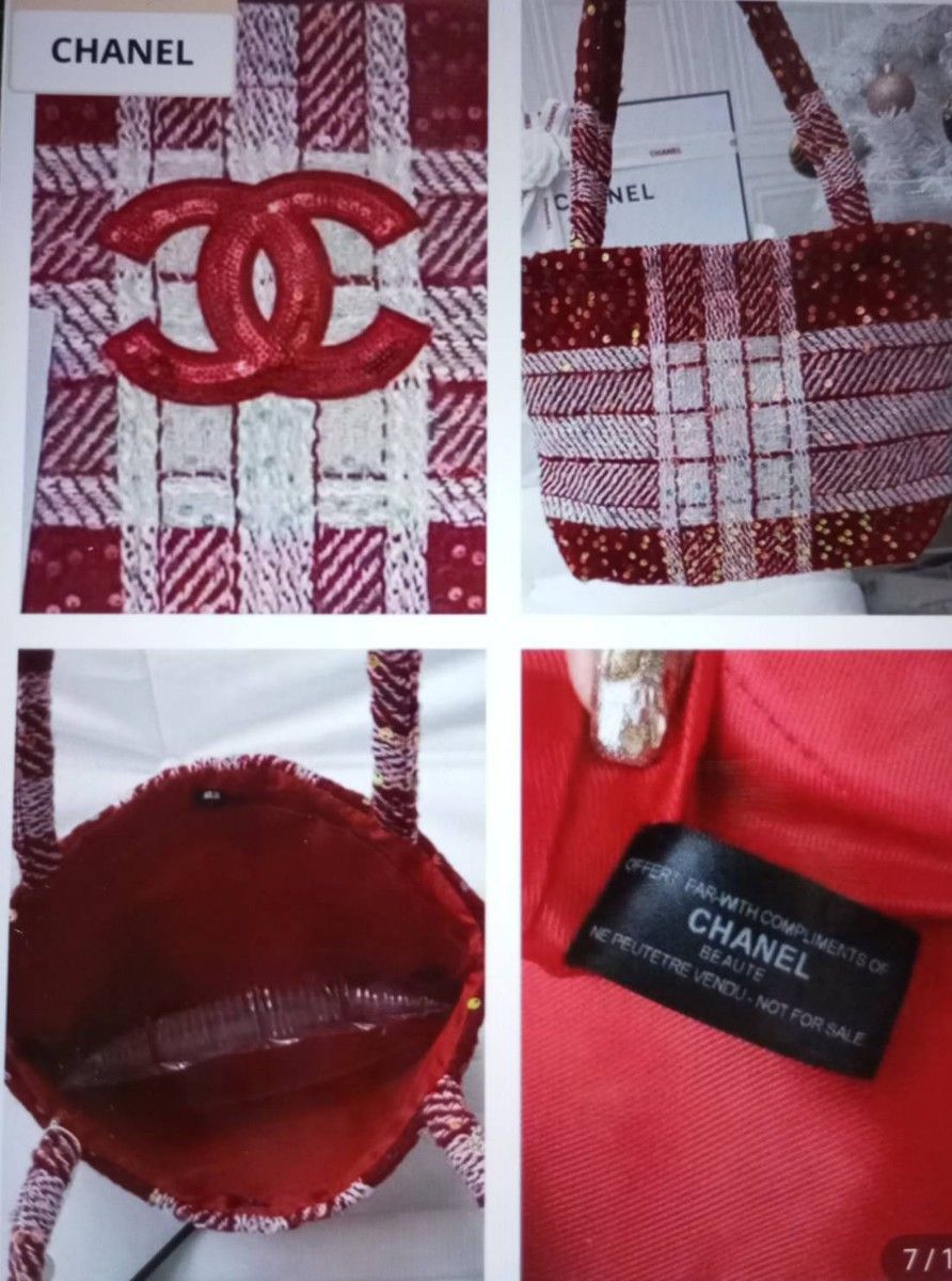 CHANEL シャネル ツイード スパンコール トートバッグ レッド ココ