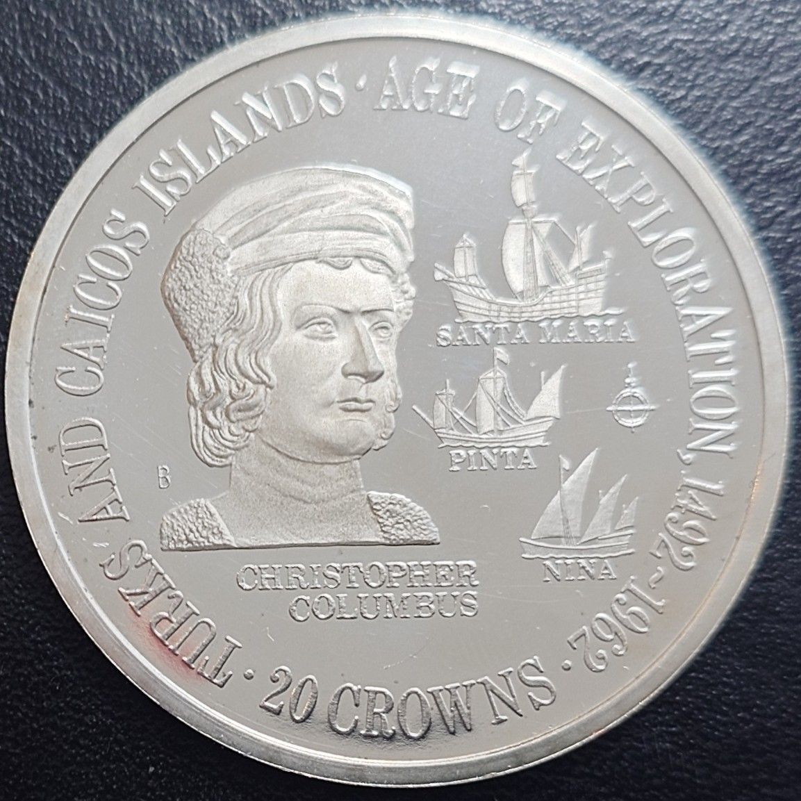 1975年 イギリス領タークス・カイコス銀貨 20クラウン 大航海時代