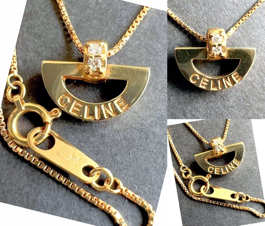 CELINE セリーヌ ロゴ K18 YG ゴールド ダイヤモンド ネックレス