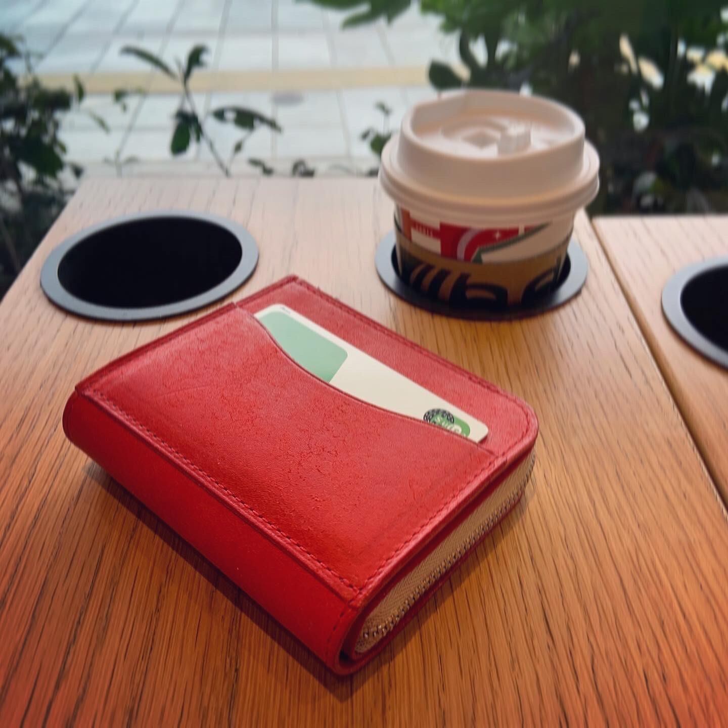 お札を折らない ミニ財布(グリーン)【送料無料】イタリアンレザー 財布