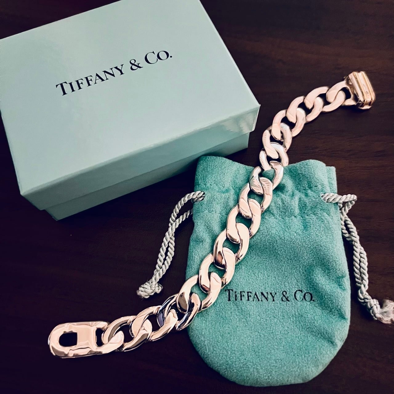 VINTAGE TIFFANY & CO. Flat Curb Chain Bracelet Sterling Silver