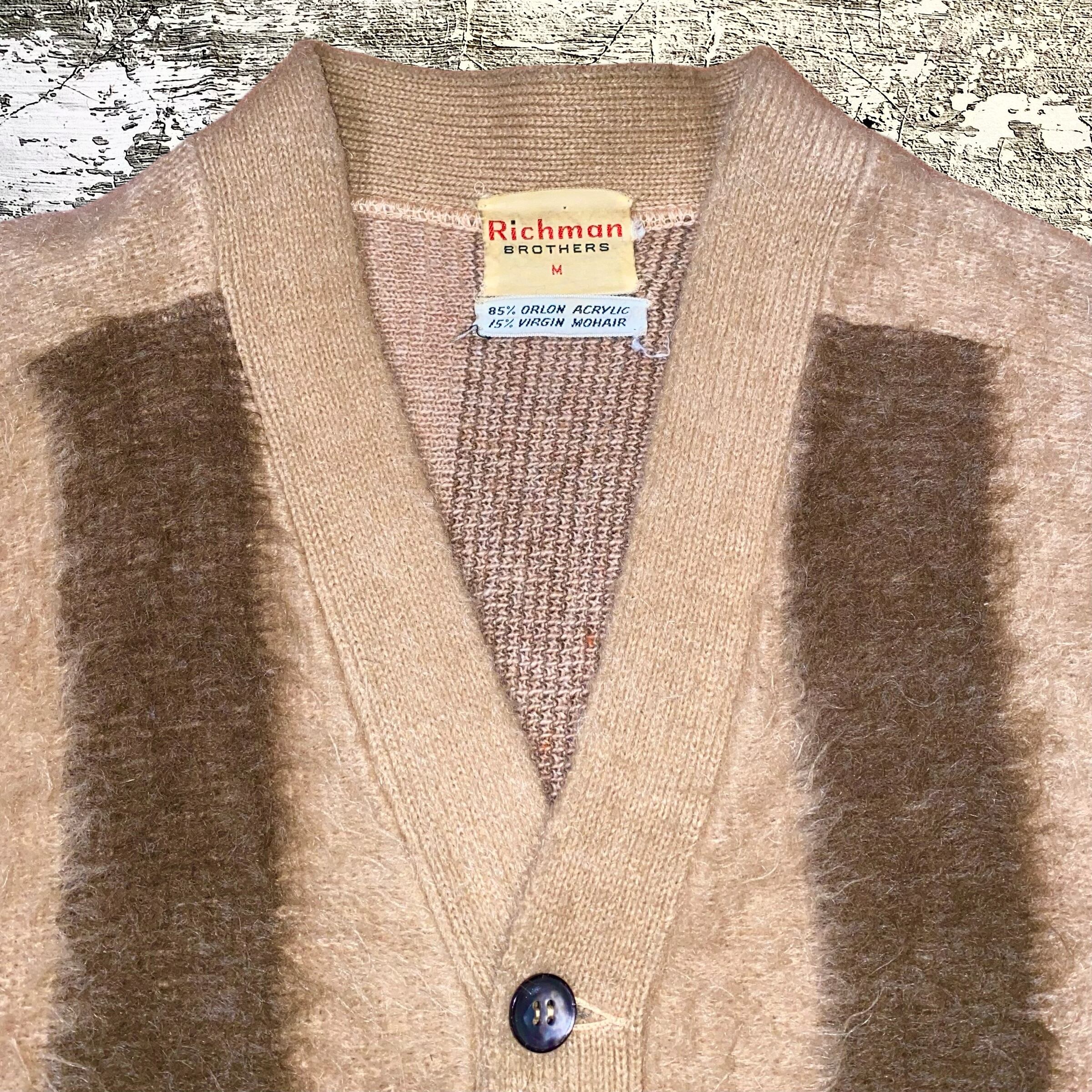 60s Richman BROTHERS ストライプ モヘアカーディガン M モカ ブラウン