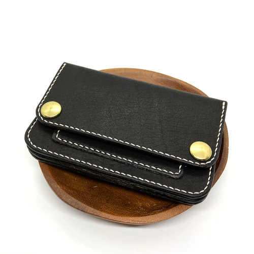 トラッカーウォレット/ショート 姫路ソフトヌメ ブラック 革財布 二