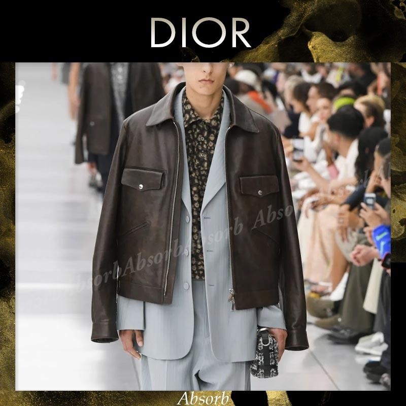 24SS NEW】Dior_men / ジップ ジャケット / Brown (Dior/レザー