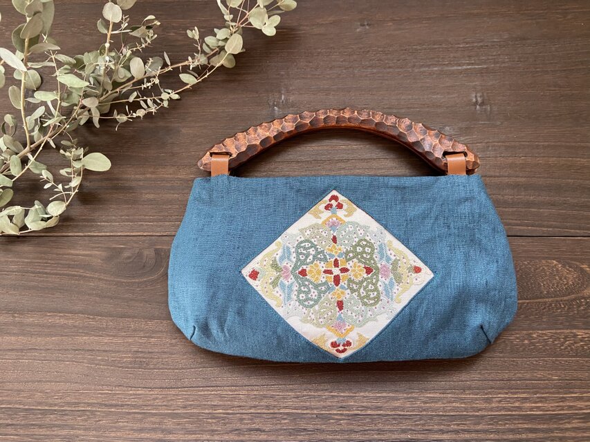 バッグ | 相良刺繍（ブルー / 古布×リネン） | iichi 日々の暮らしを