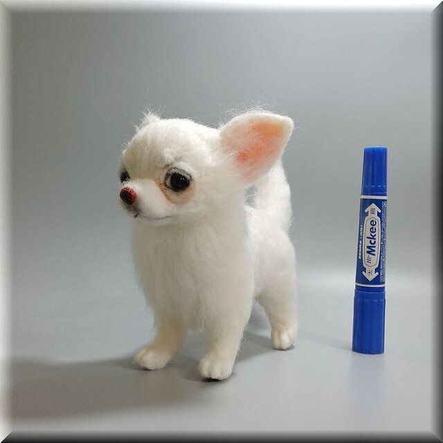 羊毛フェルト 犬 チワワ ホワイト ロングコート 犬フィギュア | iichi