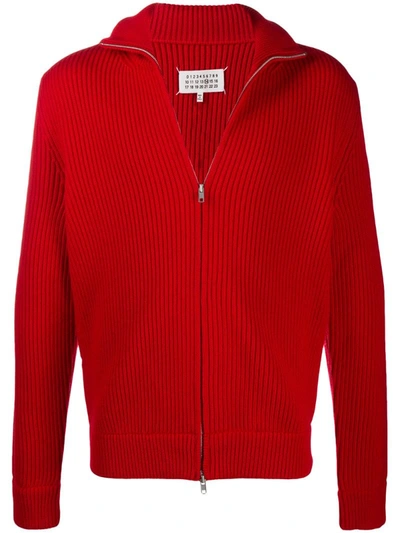 Maison Margiela Ribbed-knit Zip-up Sweatshirt In Red | ModeSens