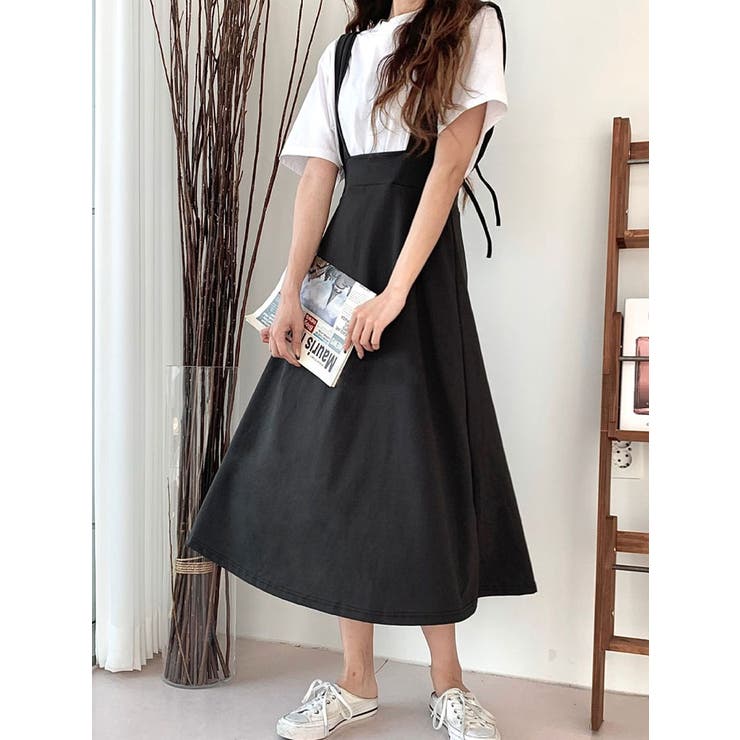 サロペットロングワンピース 韓国ファッション ロングスカート[品番