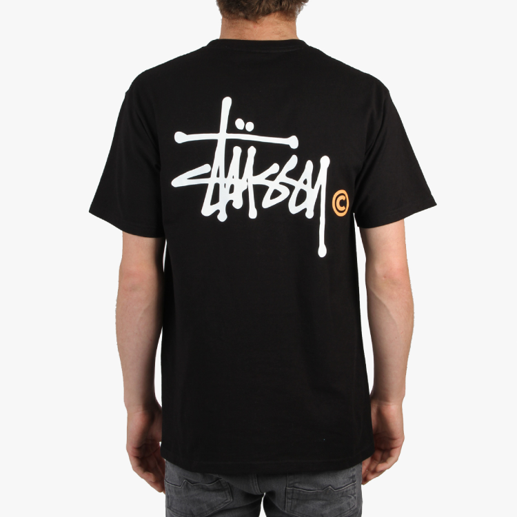 Stussy Basic Tee Orange Yellow C Logo Back Printing Casual Short