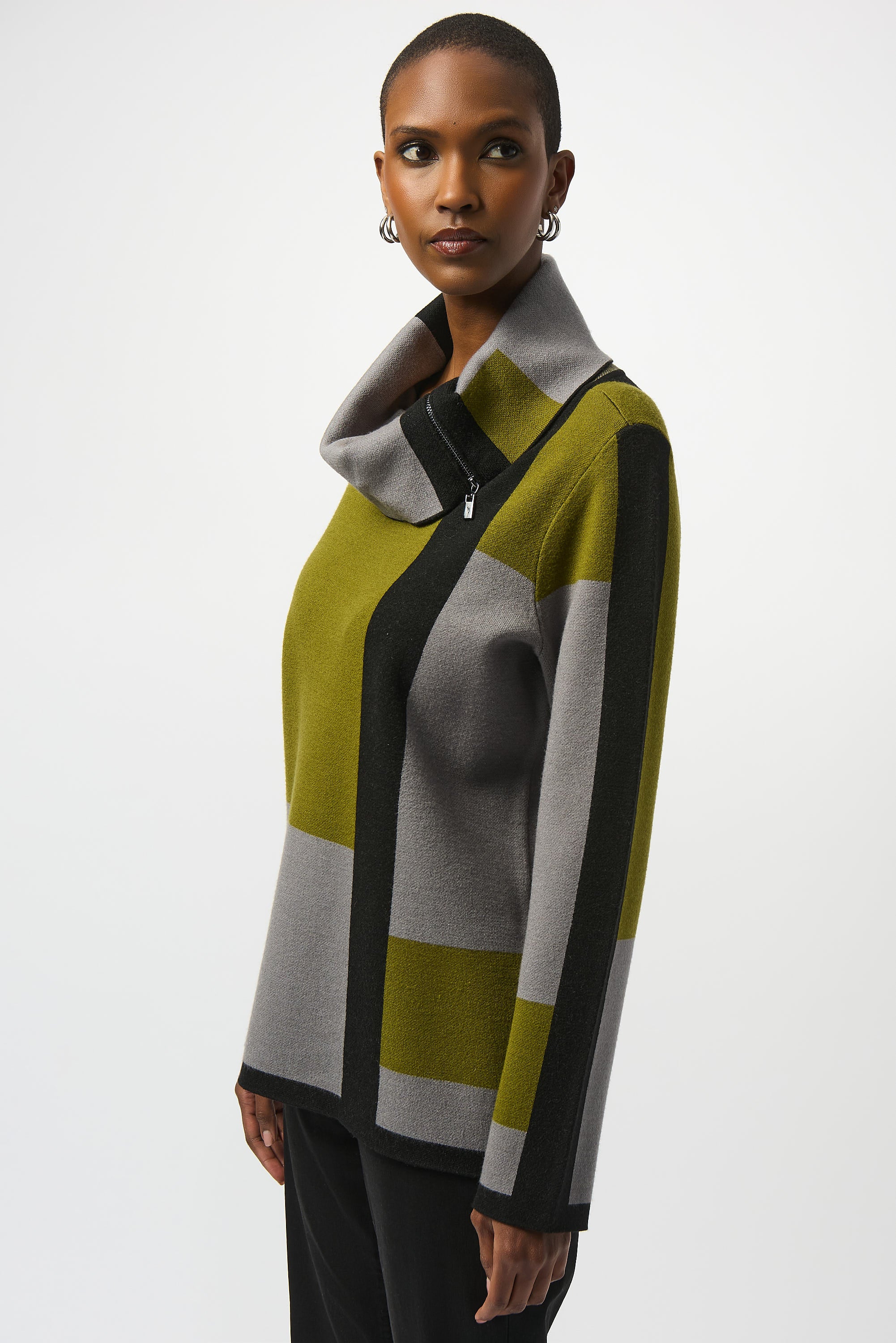 Joseph Ribkoff Black/Artichoke/Grey Colour Block Pullover Style