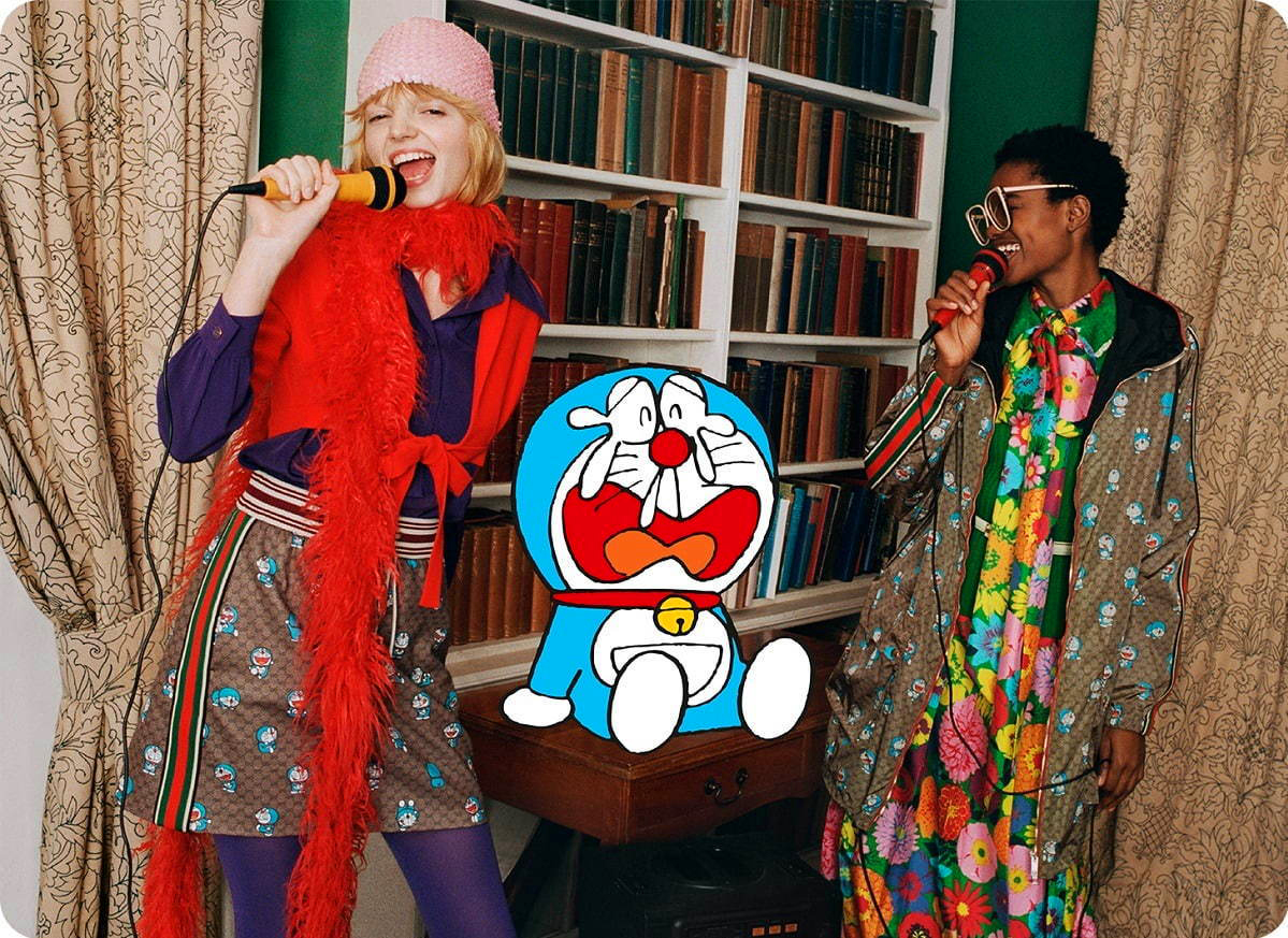 GUCCI(グッチ) × ドラえもん」GCパターンにドラえもんをデザインした