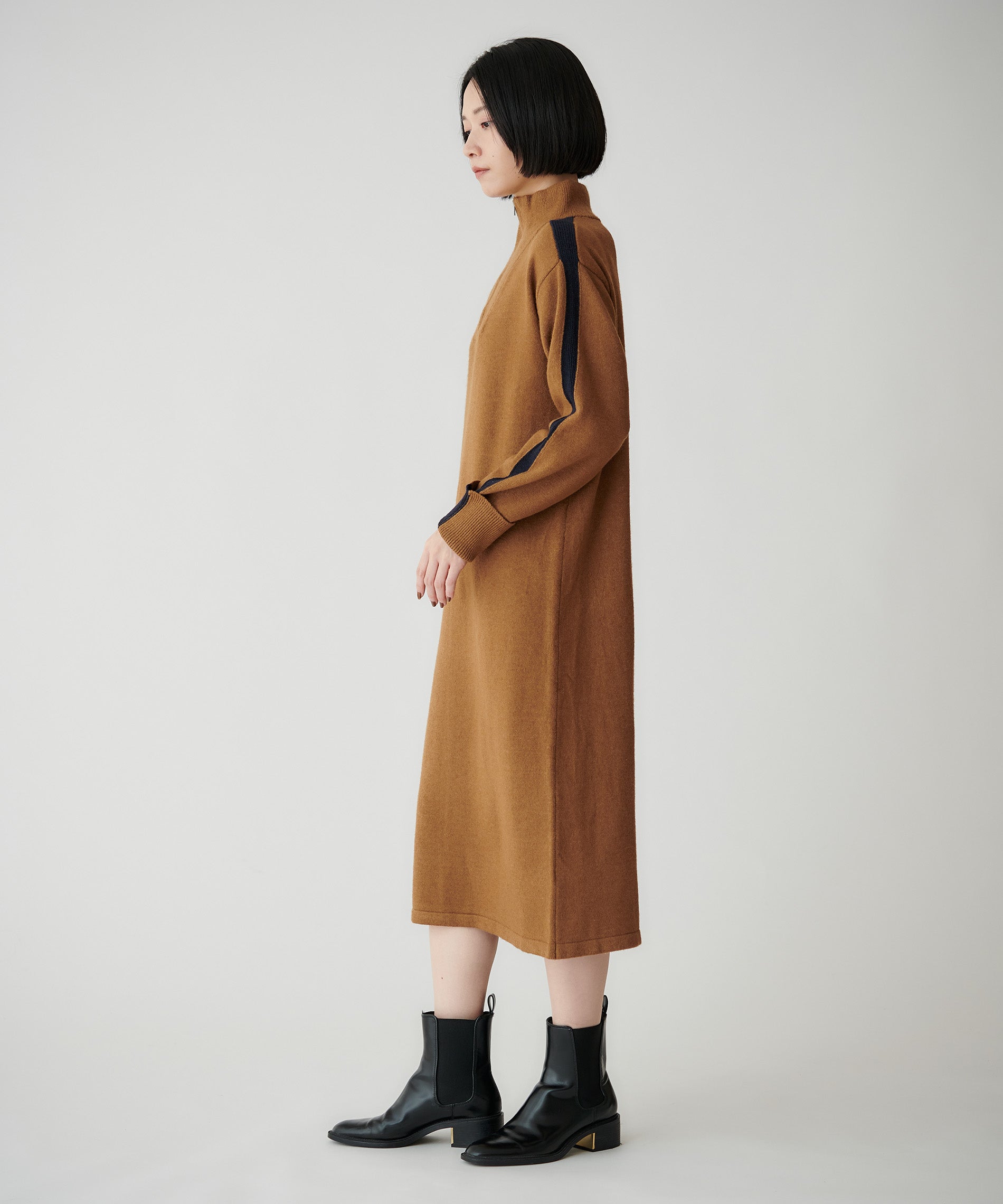 ハーフジップ配色ニットワンピース – FACE SANS FARD