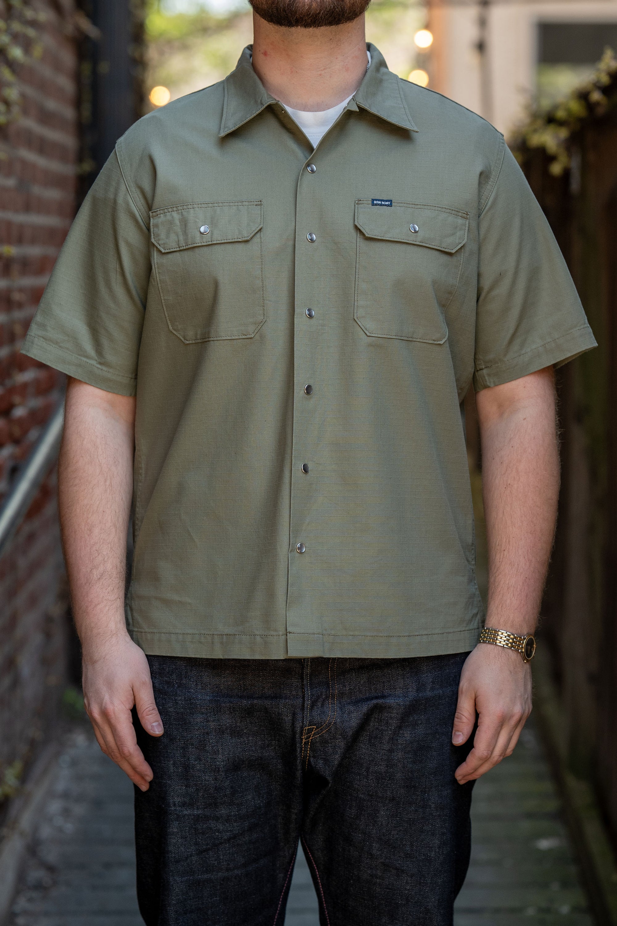 Iron Heart IHSH-415-GRN 8oz Ripstop Short Sleeved Mechanic Shirt
