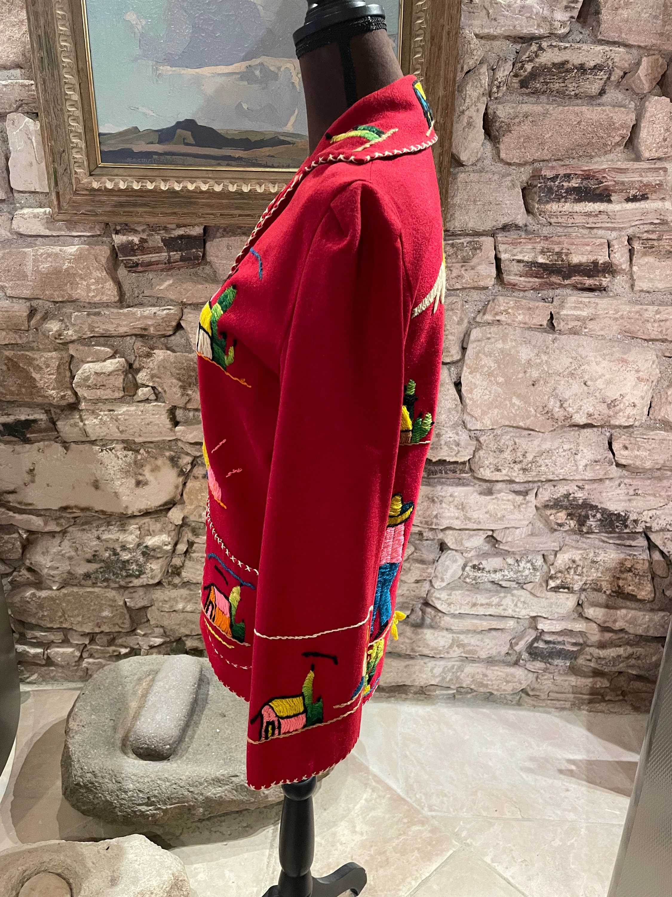 1950s Vintage Red Embroidered Wool Felt Mexican Jacket, Size S - Etsy
