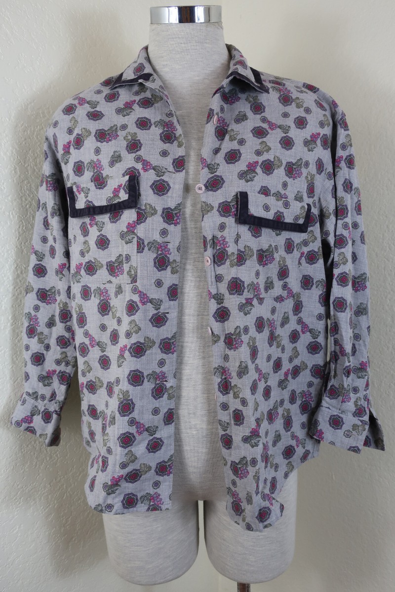 VNTG CHRISTIAN DIOR Sports Linen Floral LS Button Top Shirt XS