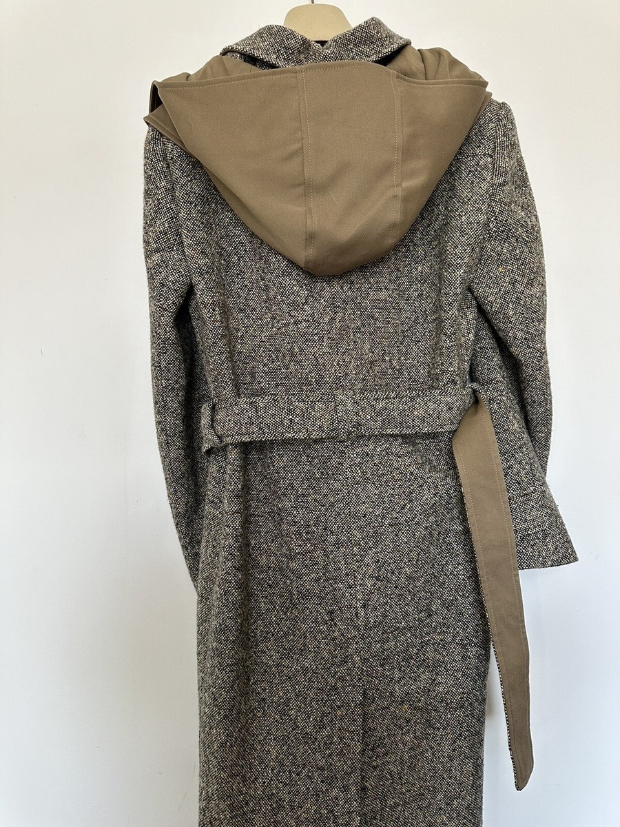 Chloe 2021 Belted Hooded Tweed Trench Coat Mainly Brown Size FR 40