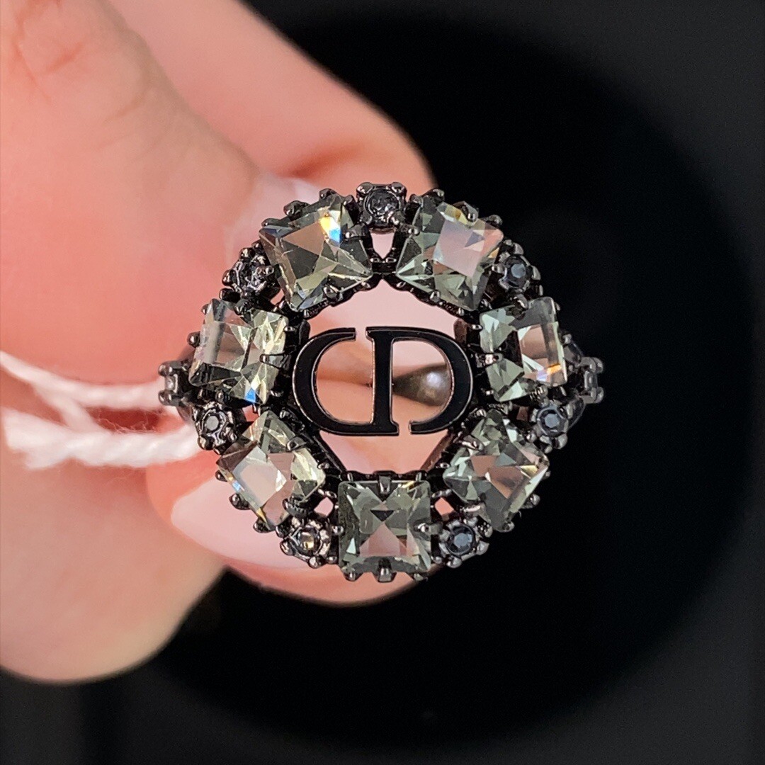 Christian Dior Black-Finish Metal & gray Crystals Ring New $530 | eBay